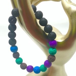[Black Colorful Lava Beaded Bracelet